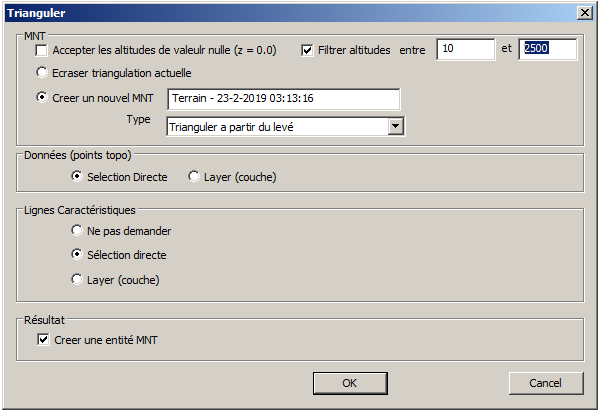 Boite de dialogue. Triangulation d'un lev topographique
