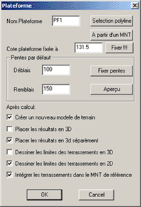 Boite de dialogue pour calcul de plateformes