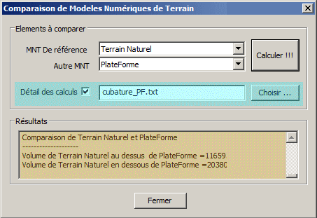 Comparaison de MNT: Calcul de volume par la methode des prismes